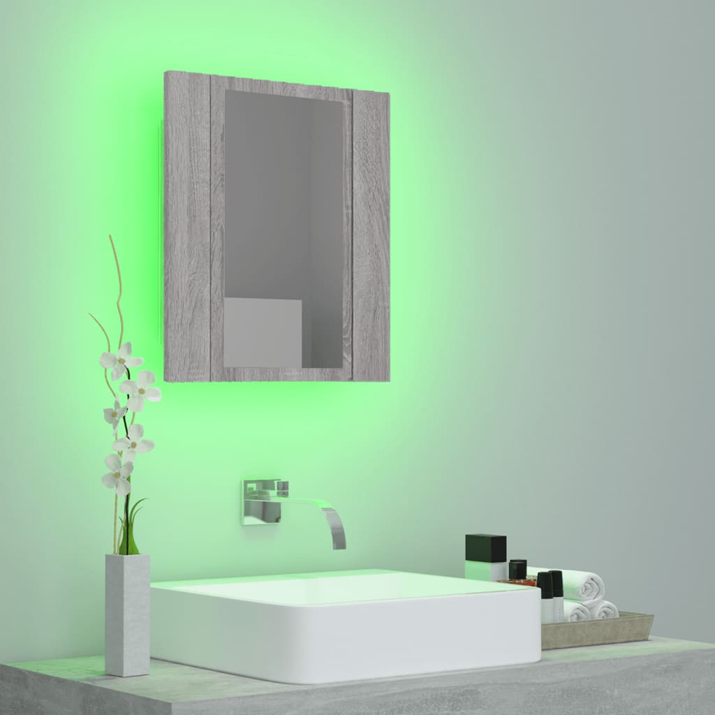 Speilskap med LED grå sonoma 40x12x45 cm konstruert tre