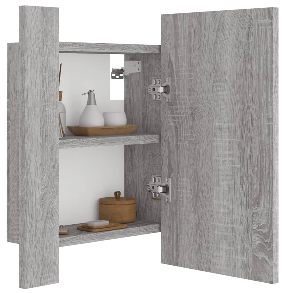 Speilskap med LED grå sonoma 40x12x45 cm konstruert tre