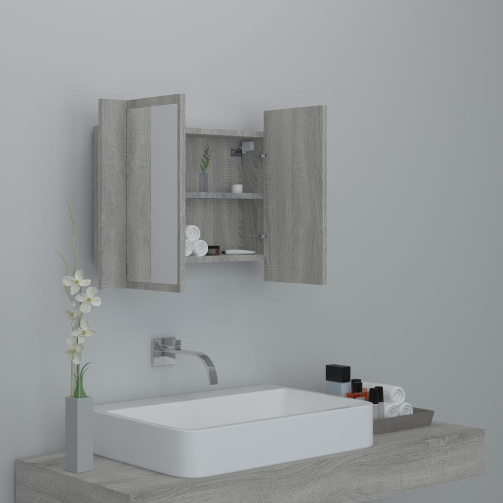 Speilskap med LED grå eik 60x12x45 cm konstruert tre