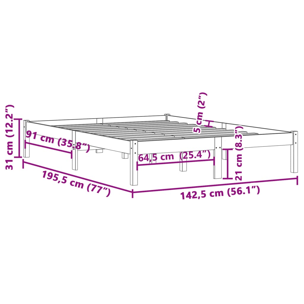 Sengeramme uten madrass 137x190 cm heltre furu