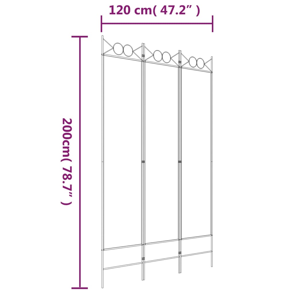 Romdeler 3 paneler hvit 120x200 cm stoff