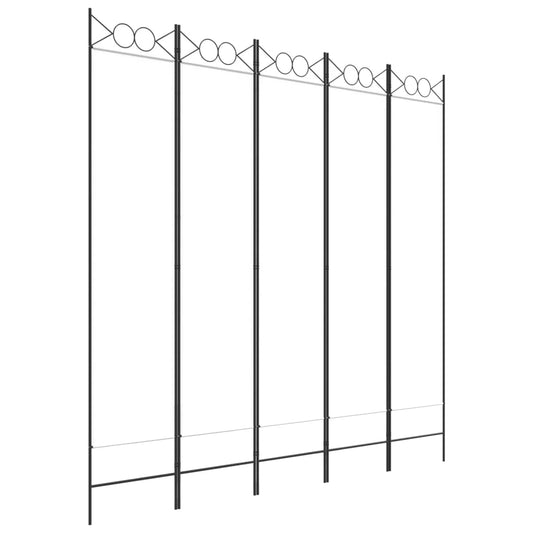 Romdeler med 5 paneler hvit 200x200 cm stoff