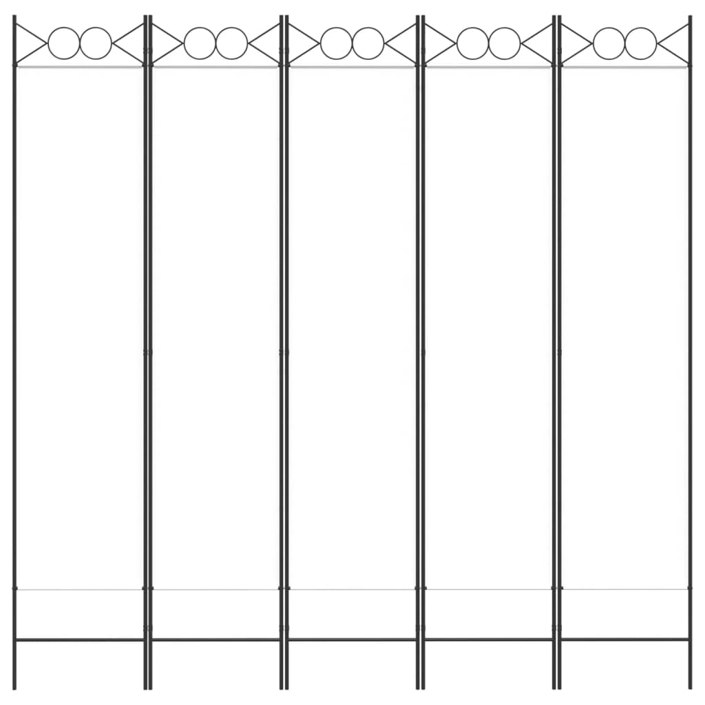 Romdeler med 5 paneler hvit 200x200 cm stoff