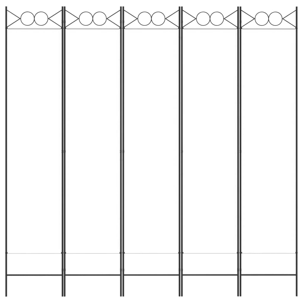 Romdeler med 5 paneler hvit 200x200 cm stoff