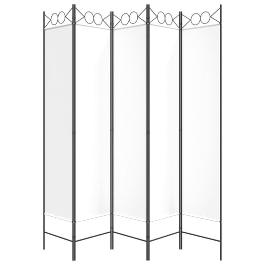 Romdeler med 5 paneler hvit 200x200 cm stoff