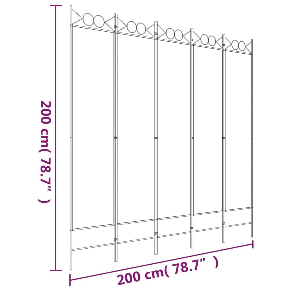 Romdeler med 5 paneler hvit 200x200 cm stoff