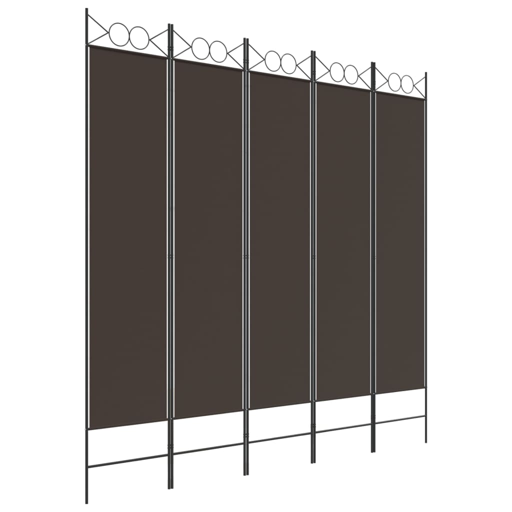 Romdeler med 5 paneler brun 200x200 cm stoff