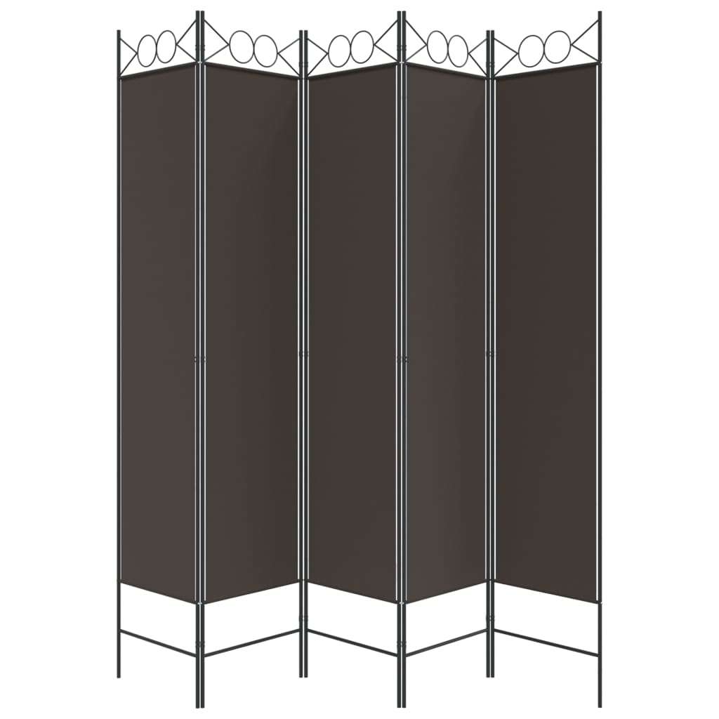 Romdeler med 5 paneler brun 200x200 cm stoff