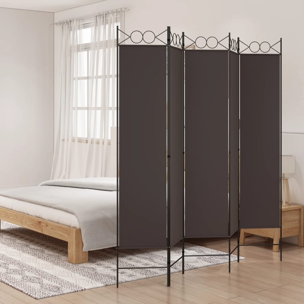 Romdeler med 5 paneler brun 200x200 cm stoff