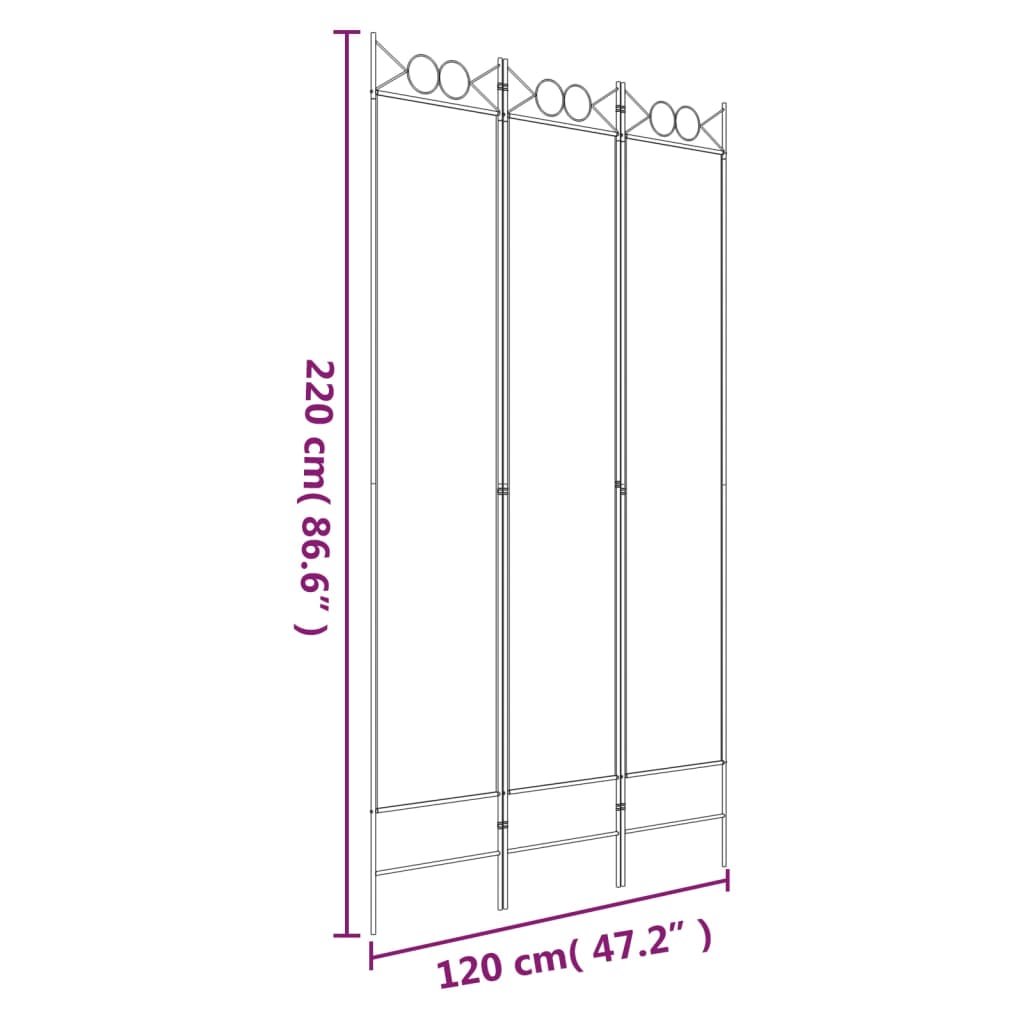 Romdeler 3 paneler hvit 120x220 cm stoff