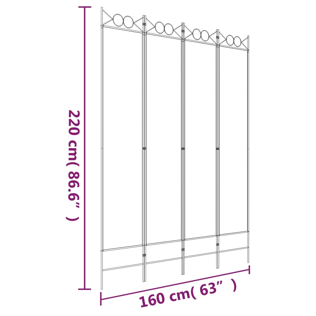 Romdeler 4 paneler hvit 160x220 cm stoff