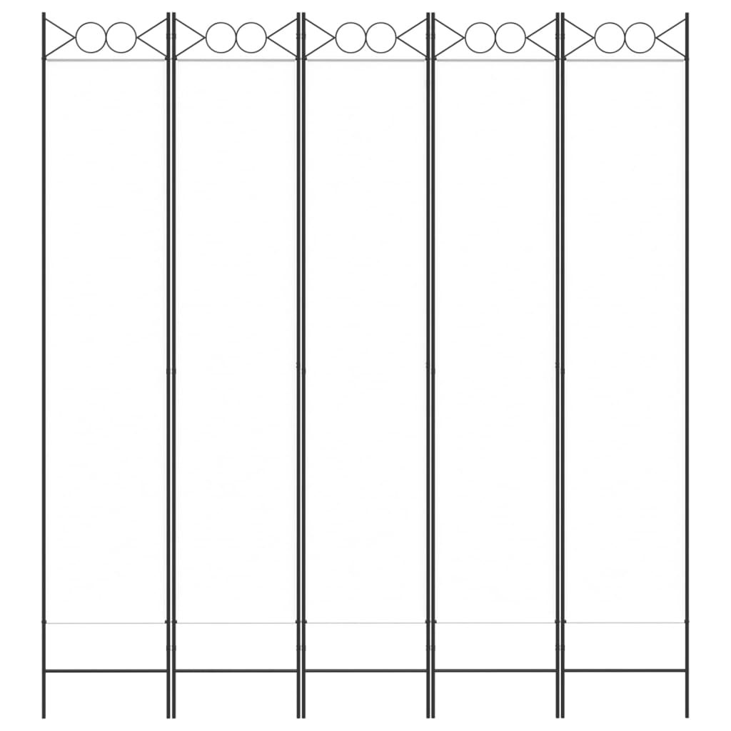 Romdeler 5 paneler hvit 200x220 cm stoff