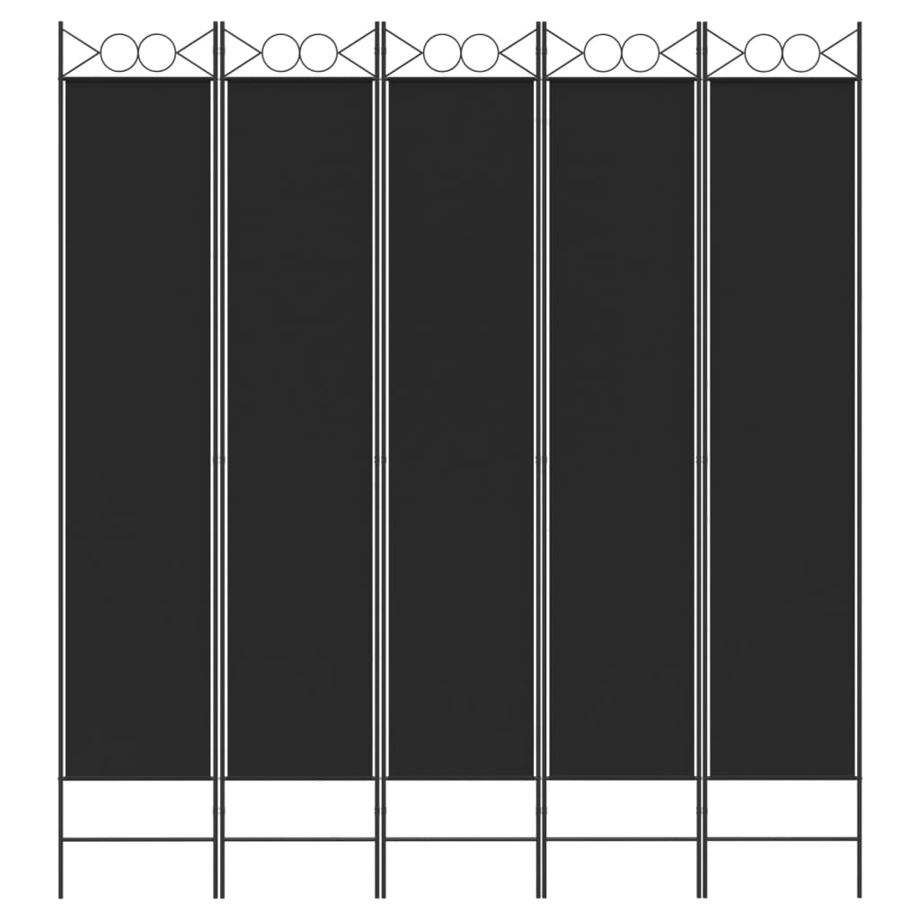 Romdeler 5 paneler svart 200x220 cm stoff vidaXL