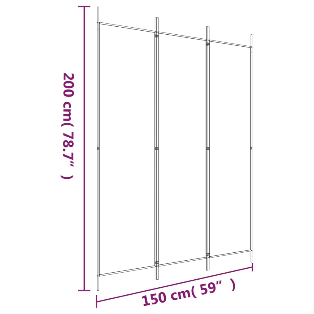 vidaXL Romdeler 3 paneler brun 150x200 cm stoff