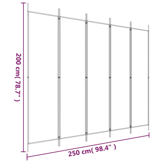 Romdeler med 5 paneler hvit 250x200 cm stoff
