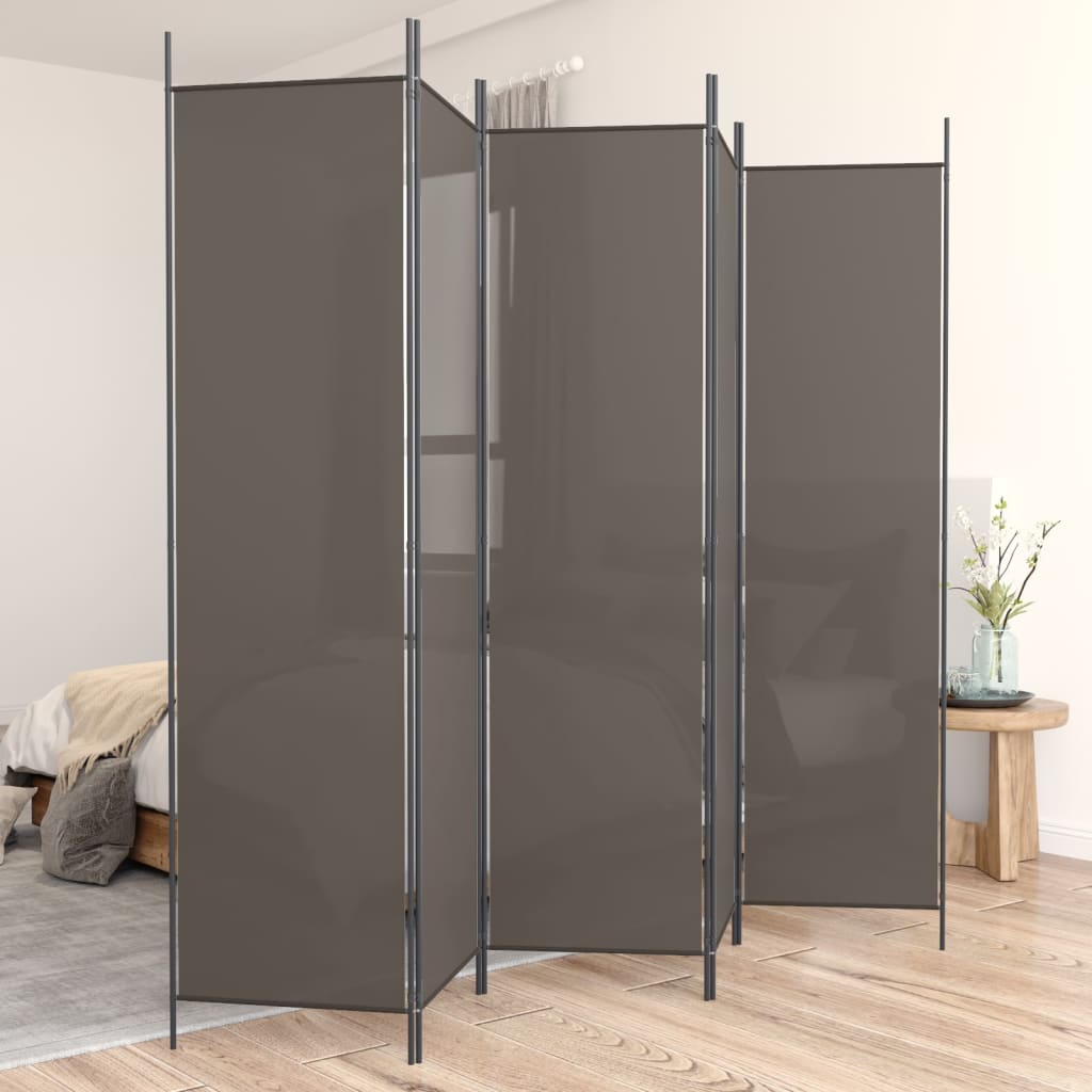 Romdeler med 5 paneler antrasitt 250x200 cm stoff
