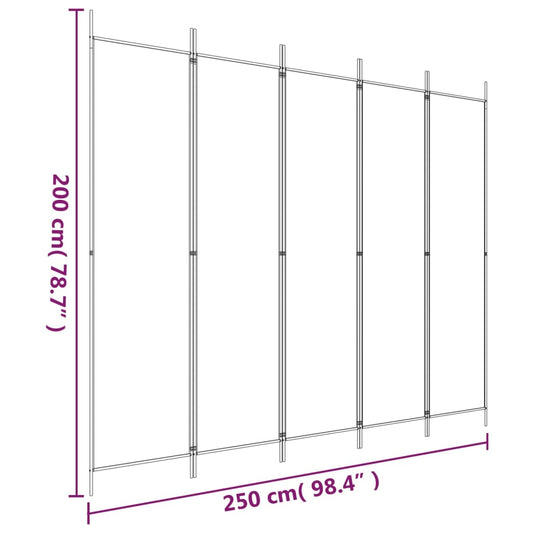 Romdeler 5 paneler svart 250x200 cm stoff