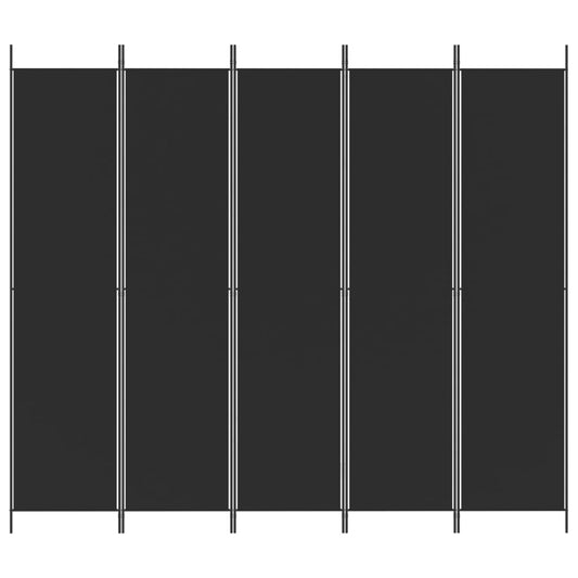 Romdeler 5 paneler svart 250x220 cm stoff