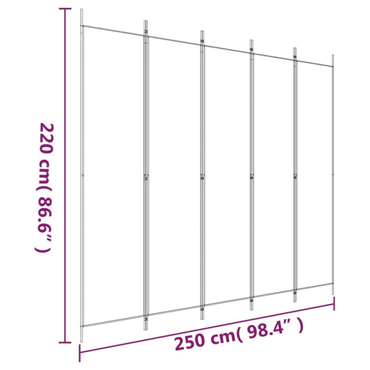 Romdeler 5 paneler svart 250x220 cm stoff