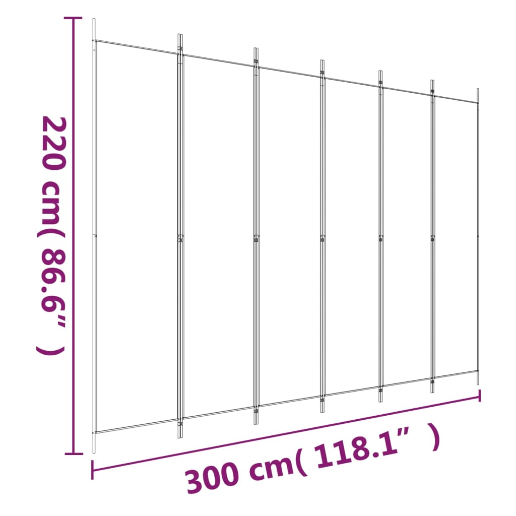 Romdeler 6 paneler brun 300x220 cm stoff