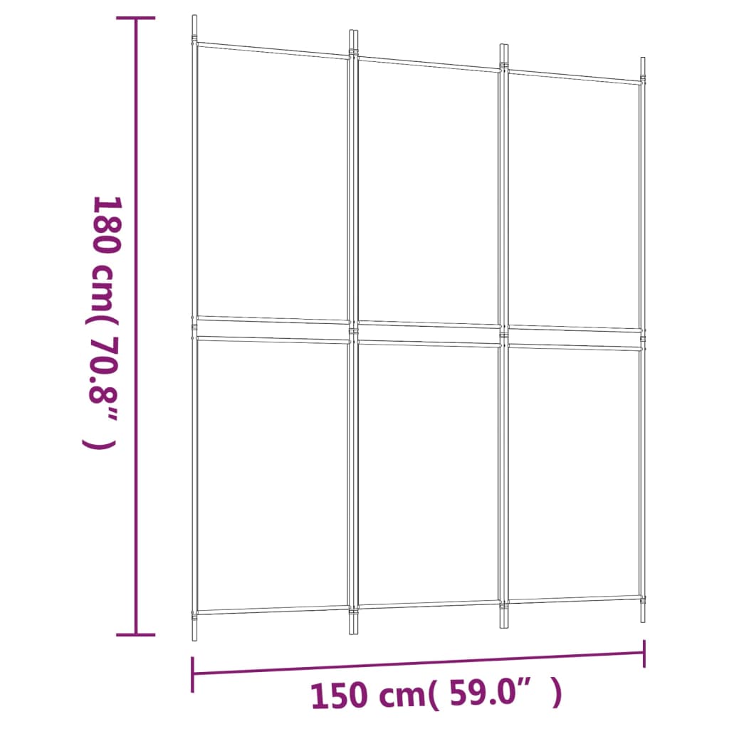 Romdeler 3 paneler hvit 150x180 cm stoff
