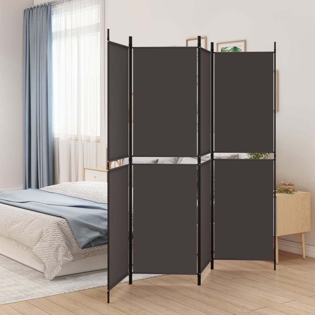 Romdeler 4 paneler brun 200x180 cm stoff
