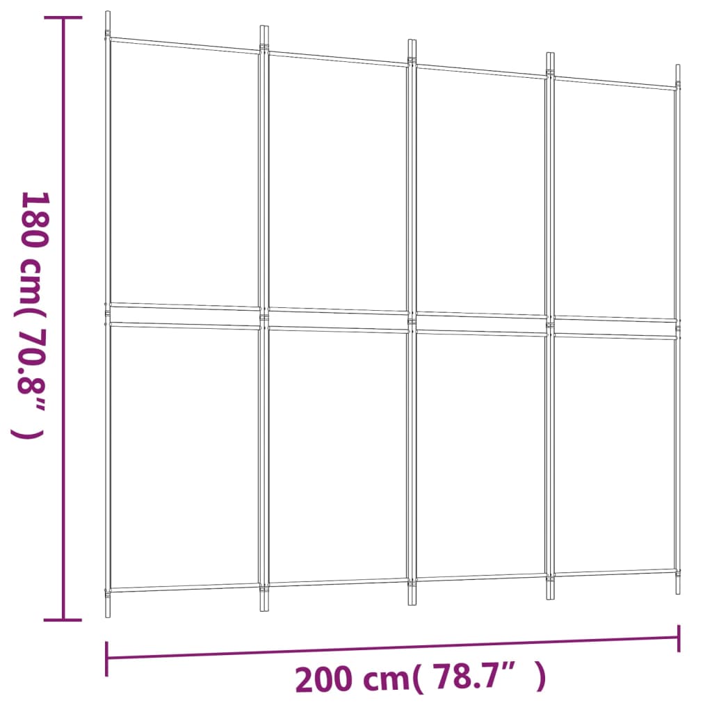 Romdeler 4 paneler antrasitt 200x180 cm stoff