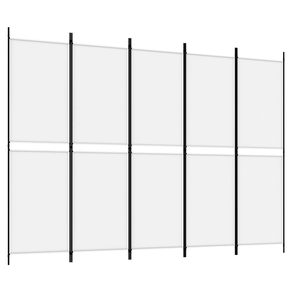 Romdeler med 5 paneler hvit 250x180 cm stoff