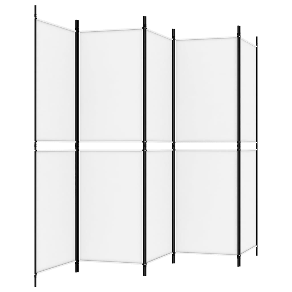 Romdeler med 5 paneler hvit 250x180 cm stoff