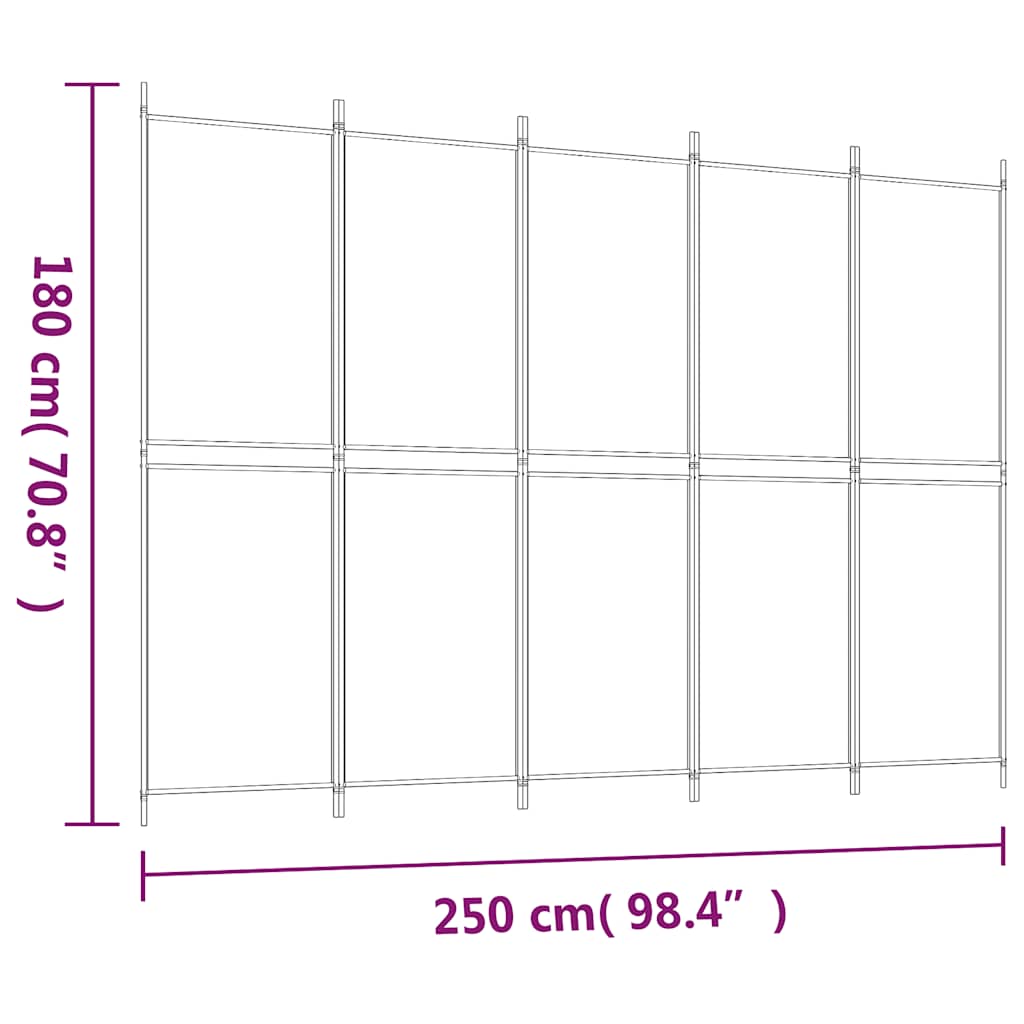 Romdeler med 5 paneler brun 250x180 cm stoff