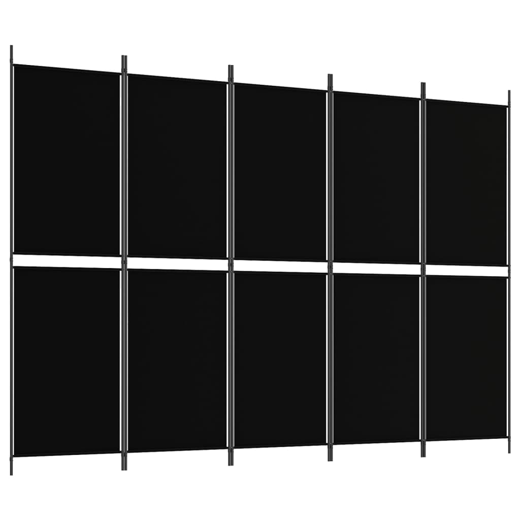 Romdeler med 5 paneler svart 250x180 cm stoff
