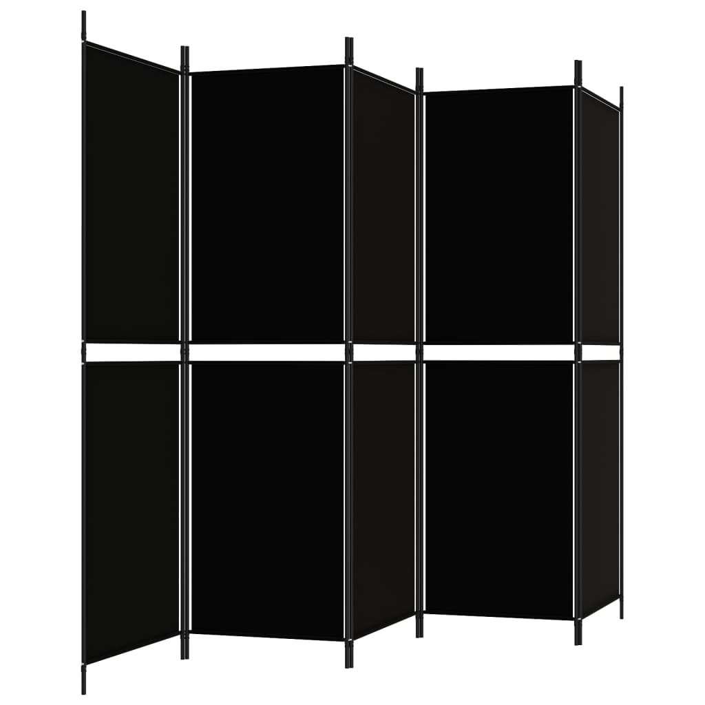 Romdeler med 5 paneler svart 250x180 cm stoff