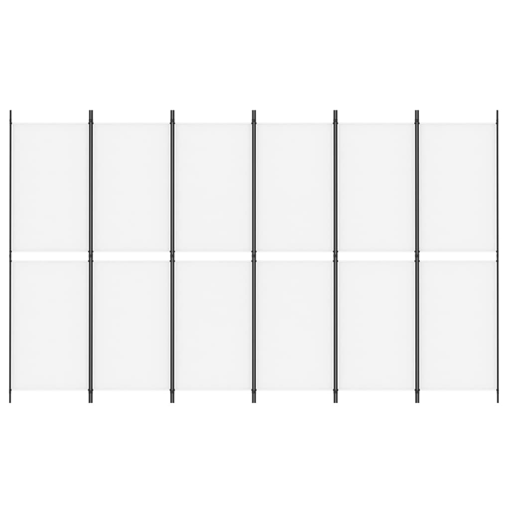 Romdeler med 6 paneler hvit 300x180 cm stoff