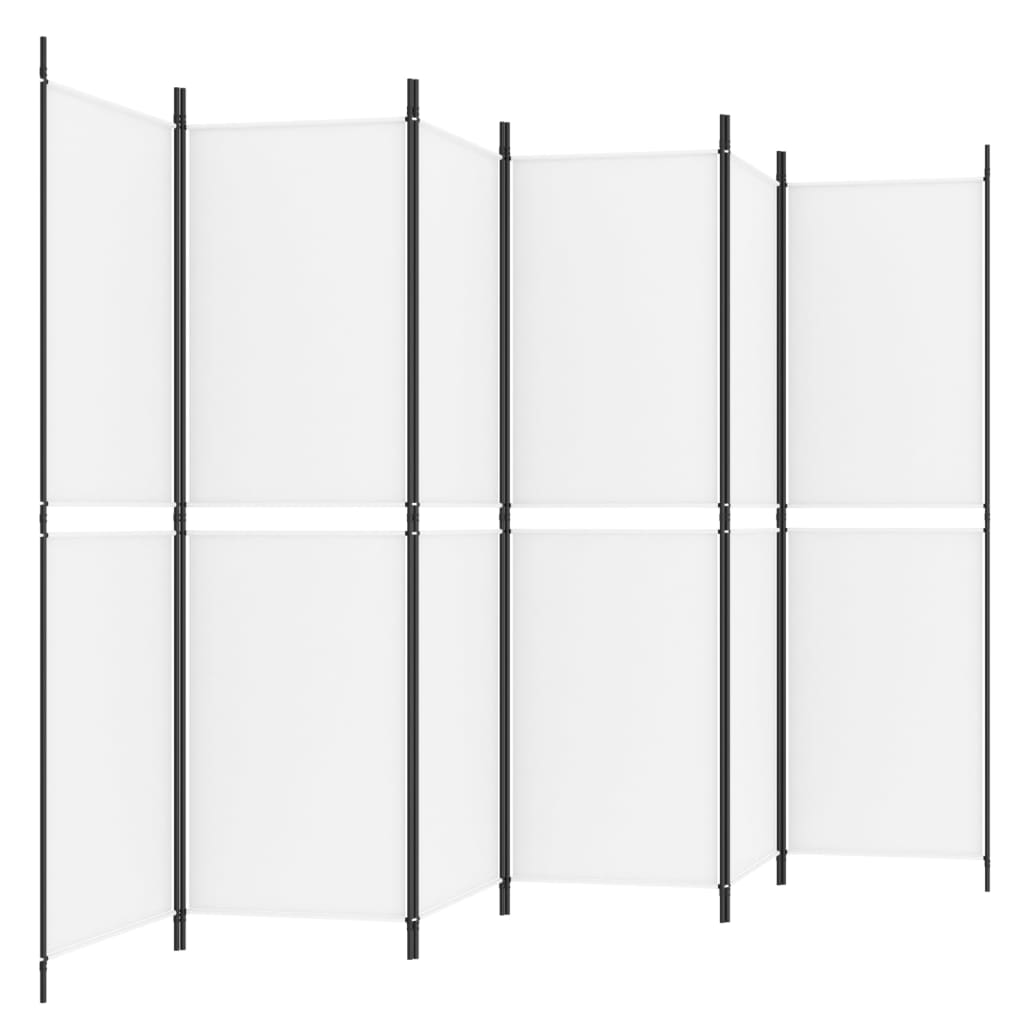 Romdeler med 6 paneler hvit 300x180 cm stoff