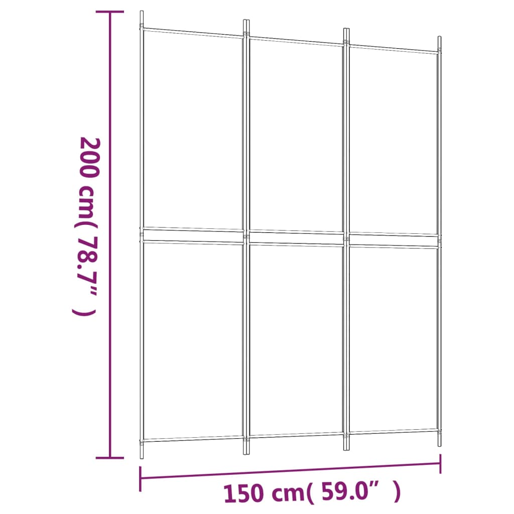 Romdeler 3 paneler hvit 150x200 cm stoff