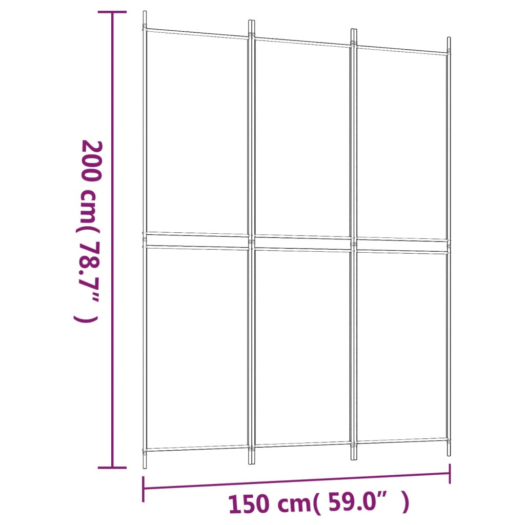 Romdeler 3 paneler antrasitt 150x200 cm stoff