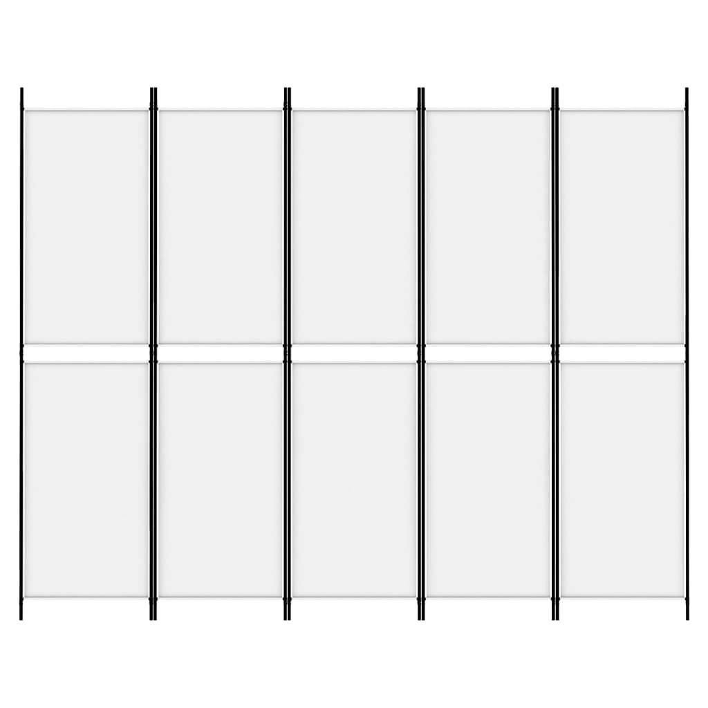 Romdeler med 5 paneler hvit 250x200 cm stoff