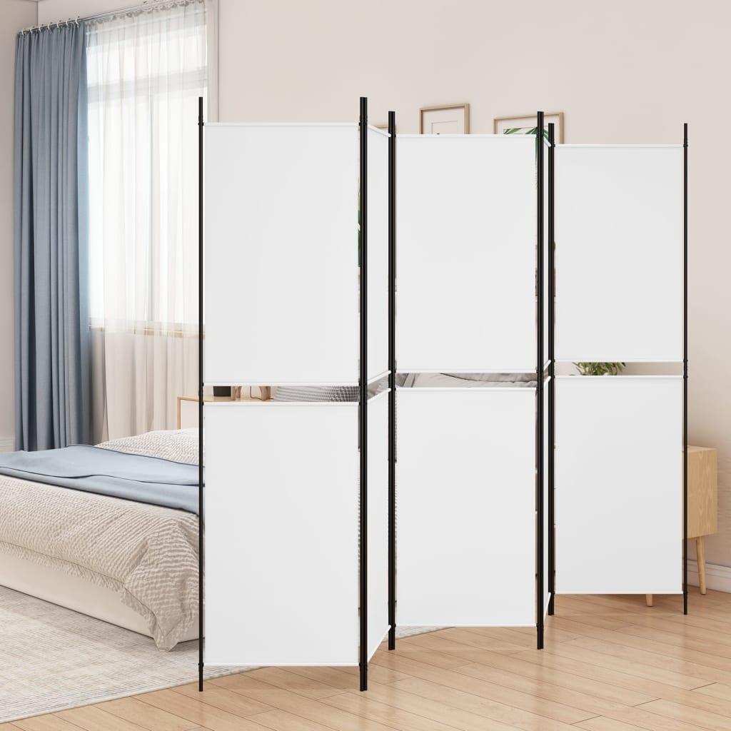 Romdeler med 5 paneler hvit 250x200 cm stoff