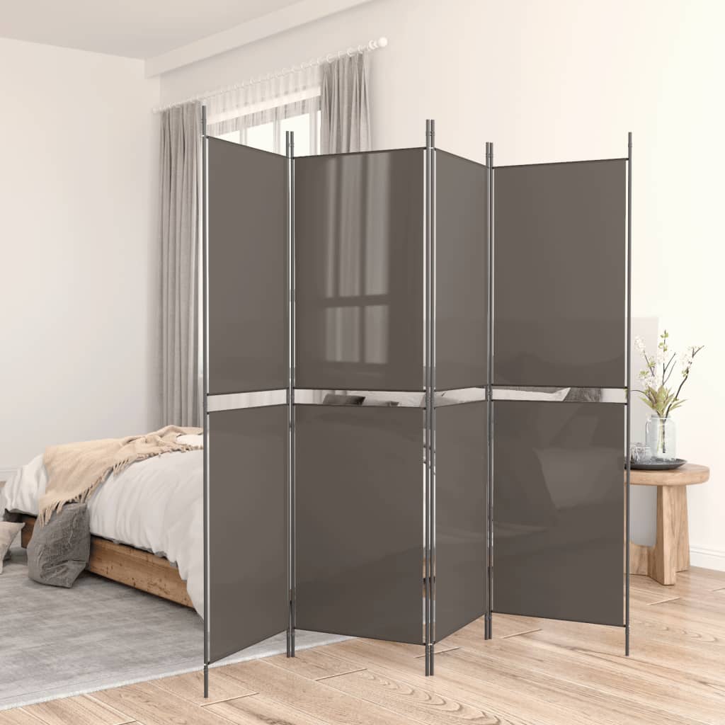 Romdeler med 5 paneler antrasitt 250x200 cm stoff