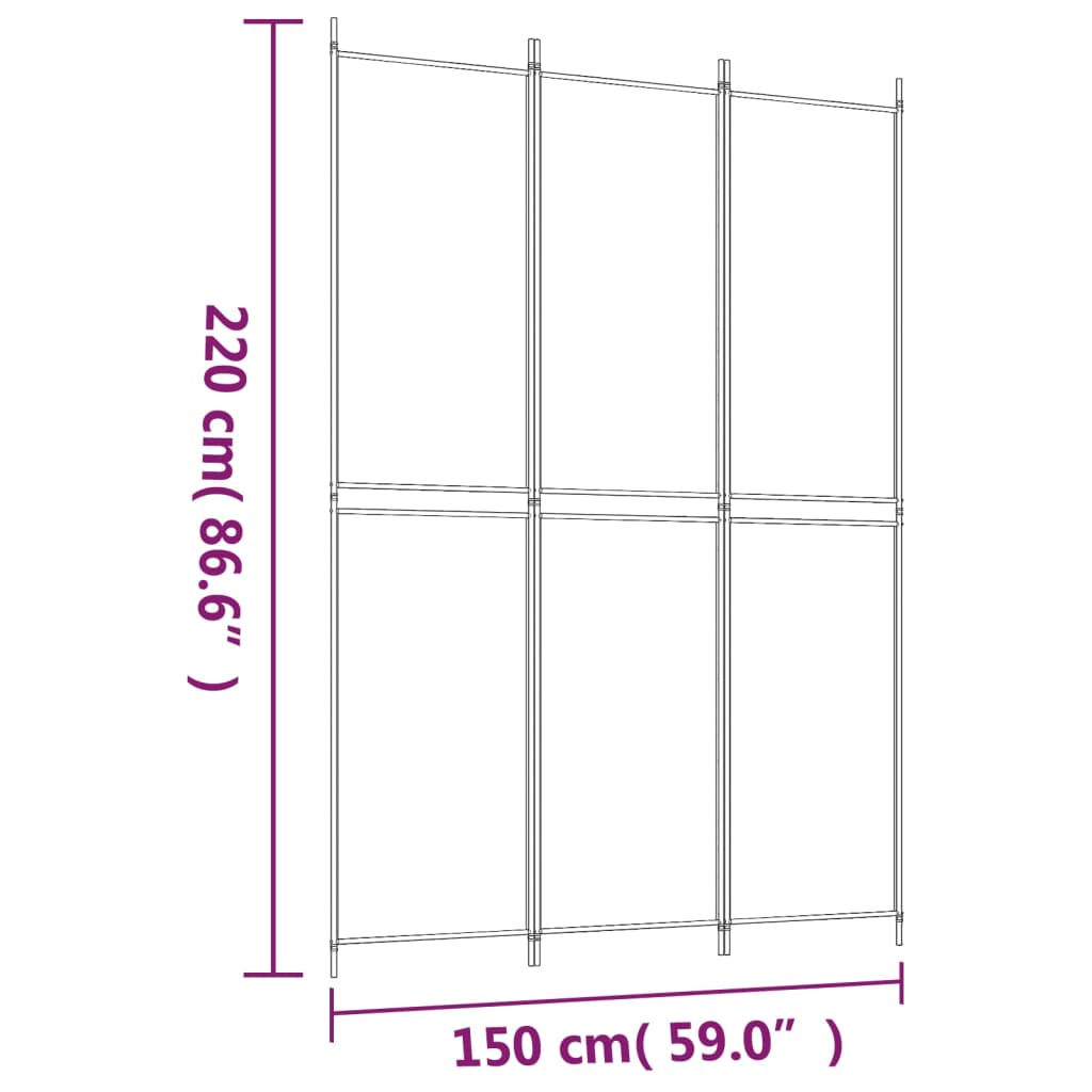 Romdeler 3 paneler hvit 150x220 cm stoff