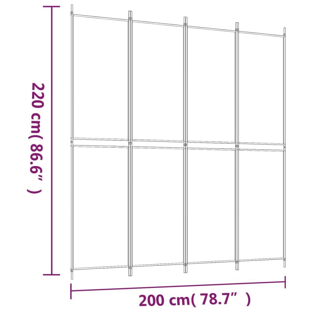 Romdeler 4 paneler svart 200x220 cm stoff