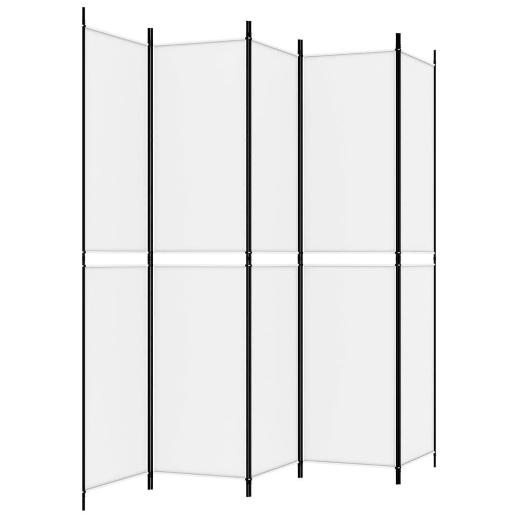 Romdeler med 5 paneler hvit 250x220 cm stoff