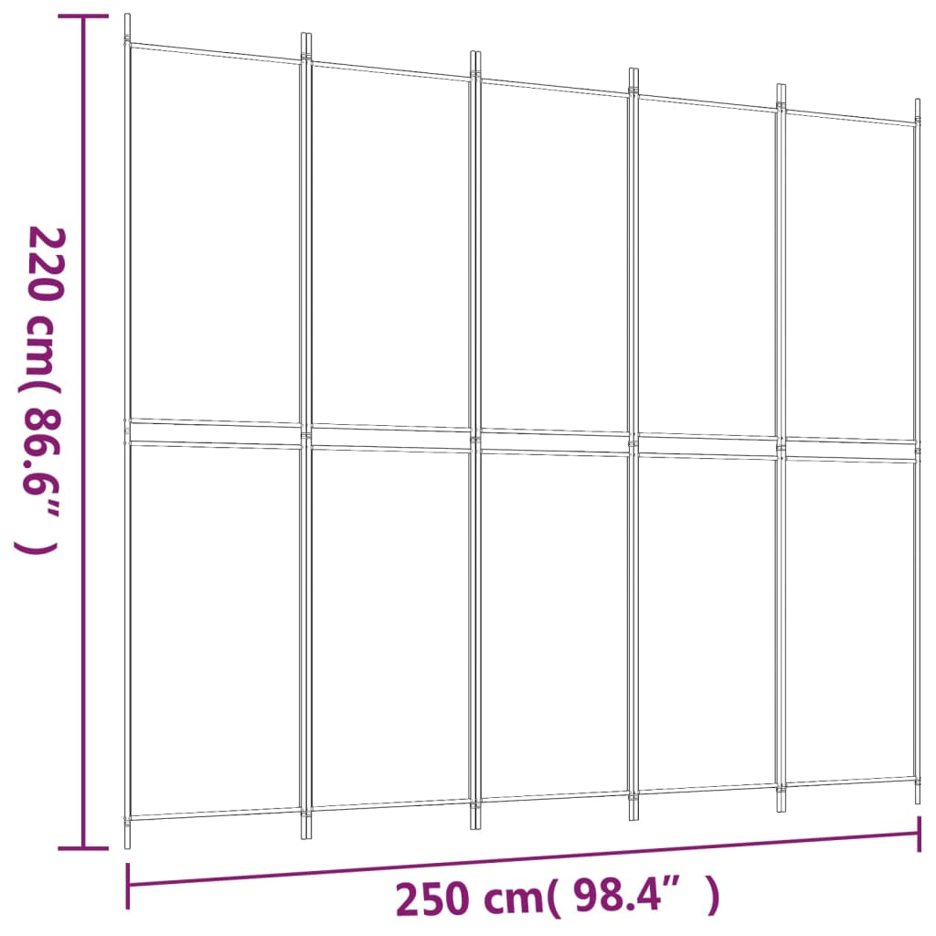 Romdeler 5 paneler svart 250x220 cm stoff