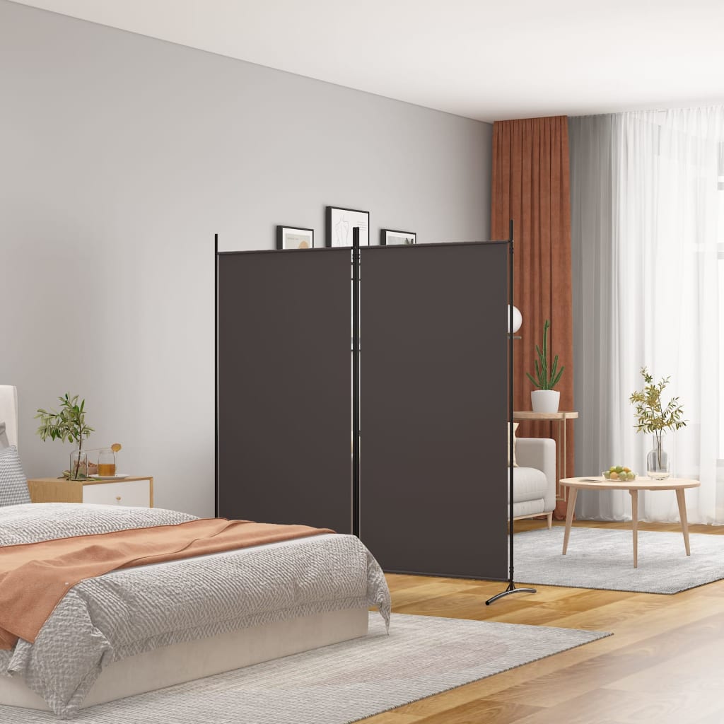 Romdeler med 2 paneler brun 175x180 cm stoff