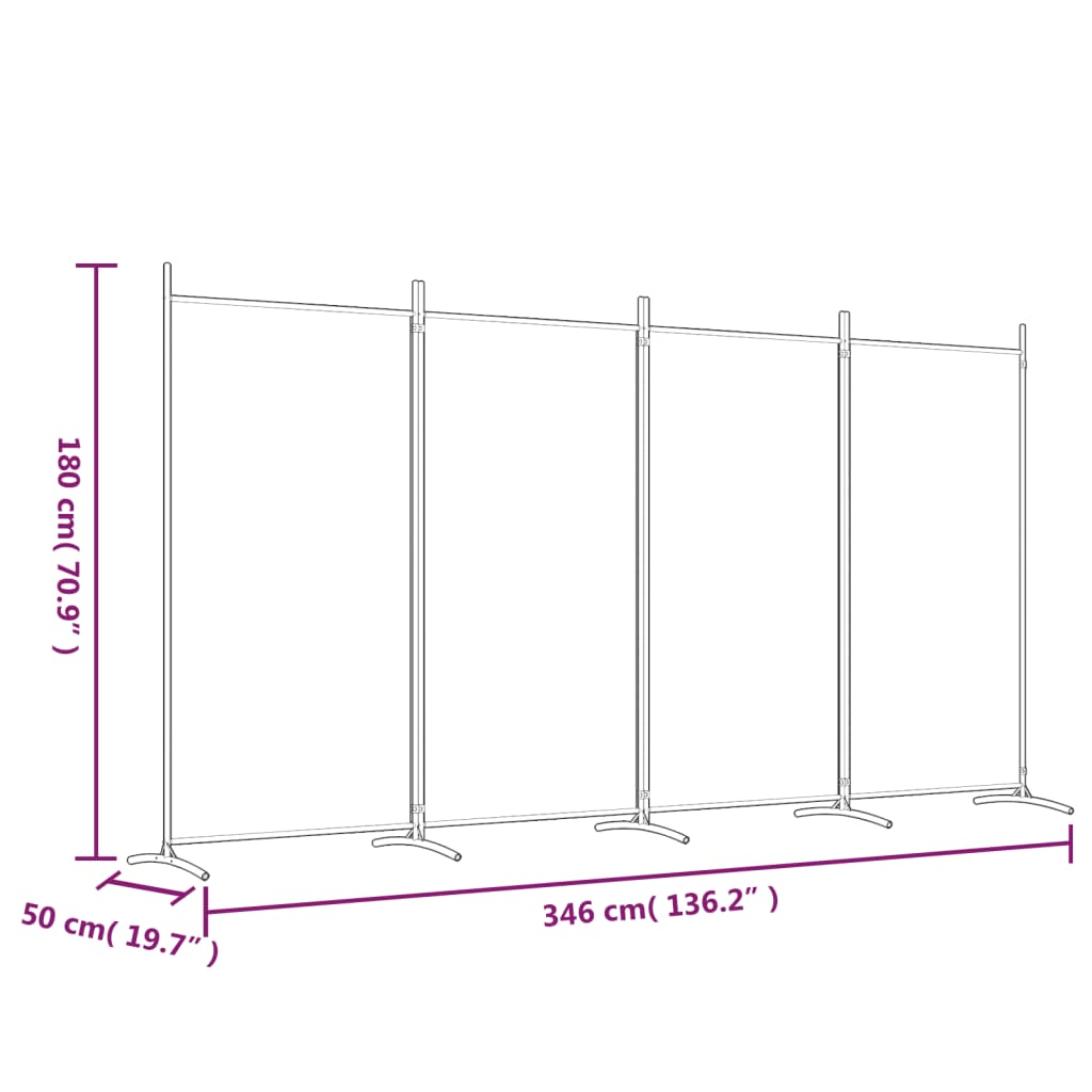 Romdeler 4 paneler antrasitt 346x180 cm stoff