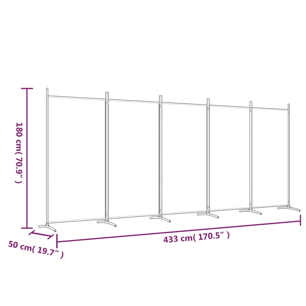 Romdeler med 5 paneler antrasitt 433x180 cm stoff