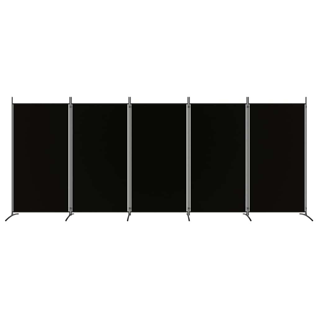Romdeler med 5 paneler svart 433x180 cm stoff