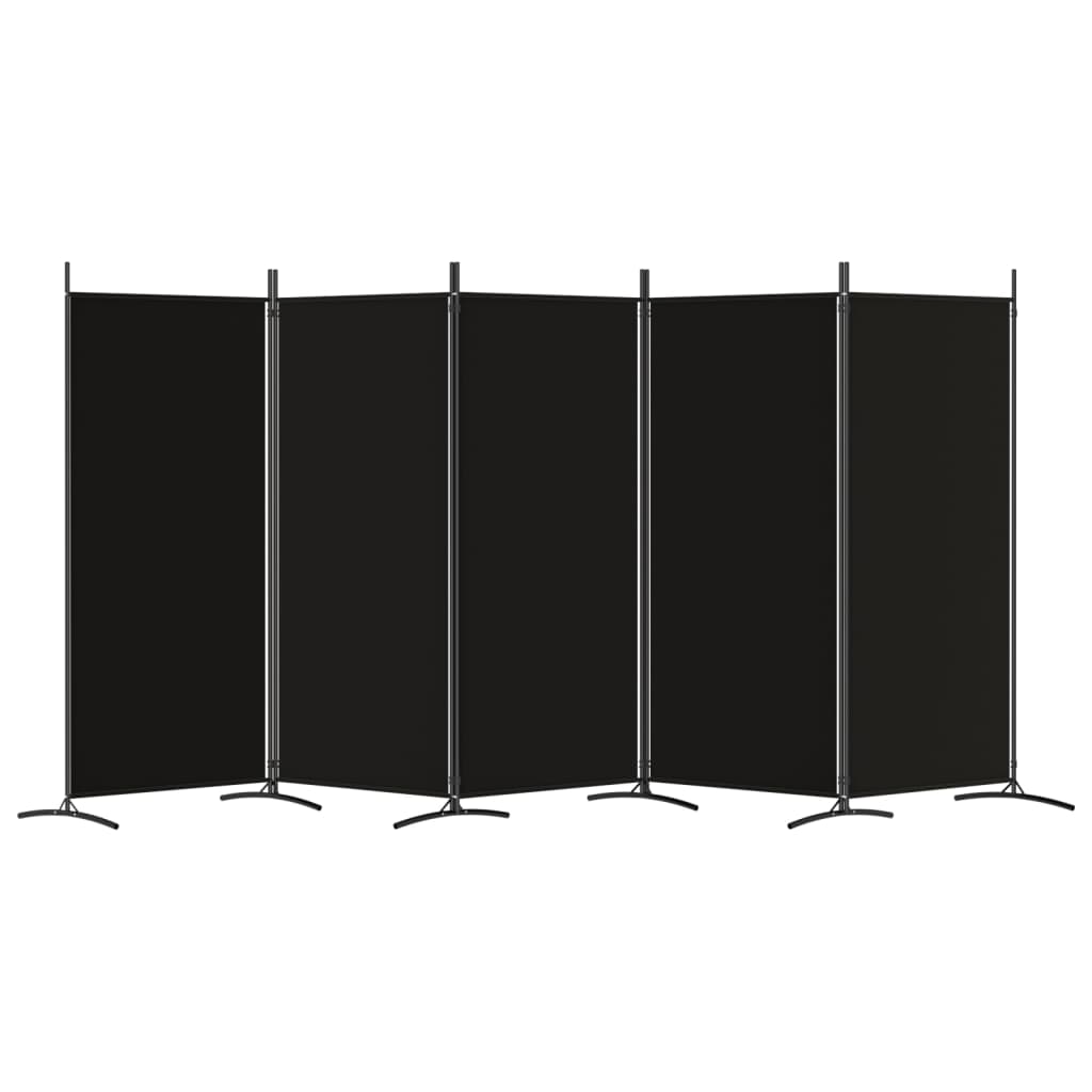 Romdeler med 5 paneler svart 433x180 cm stoff