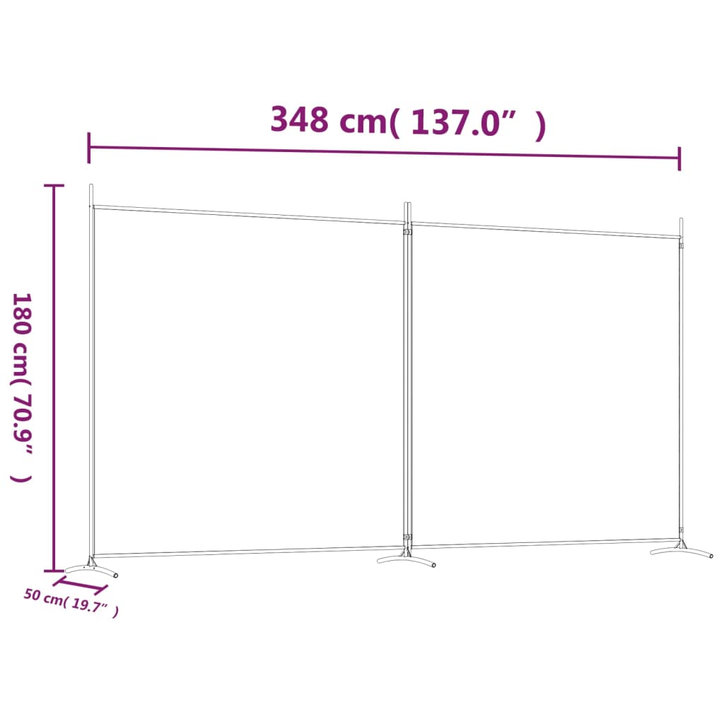 vidaXL Romdeler med 2 paneler brun 348x180 cm stoff