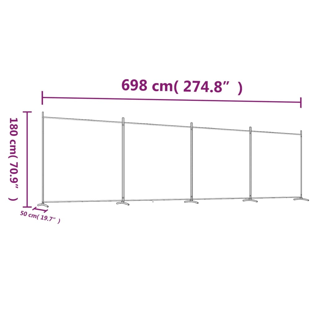 Romdeler 4 paneler hvit 698x180 cm stoff